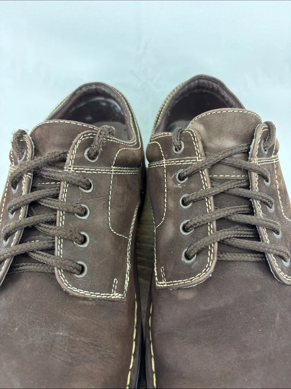 Earth Shoe Mark II Brown Suede w/ Cream Stitches Lace-up Boat Shoes, sz 10